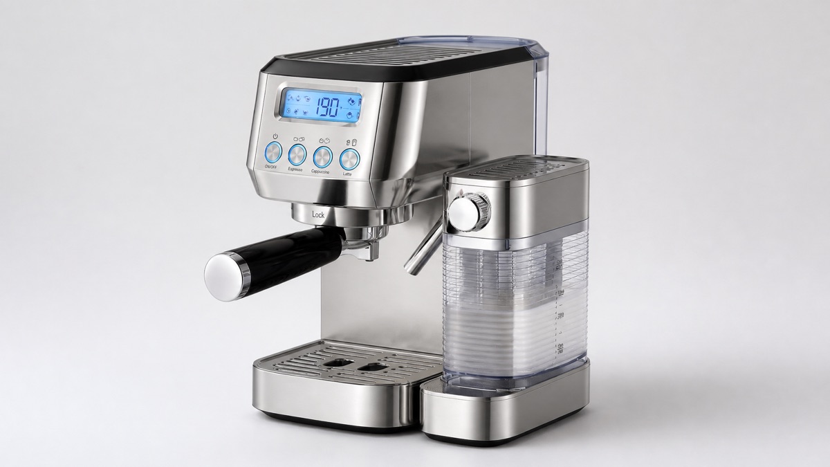 AmzChef espresso machine with built-in grinder and steam wand